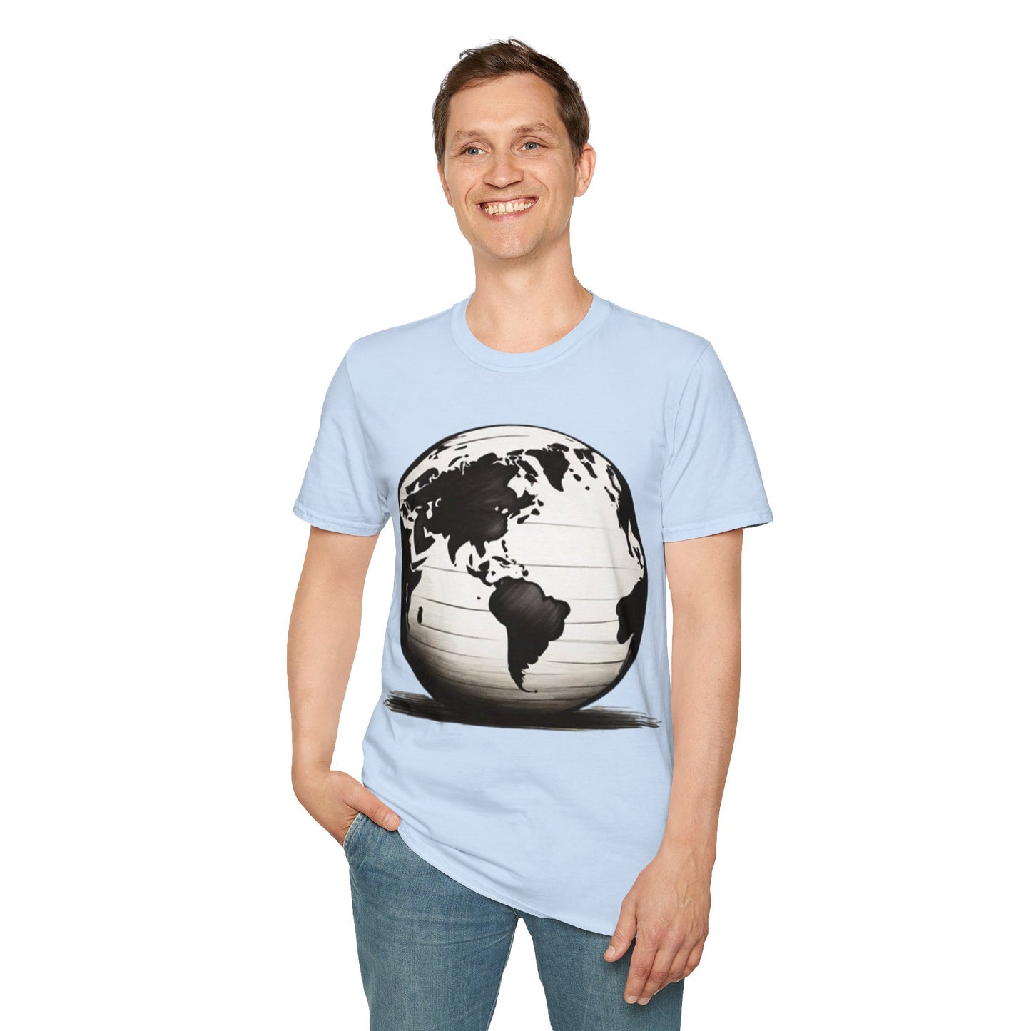 Black and White Earth Sphere Sketch - Unisex T-Shirt