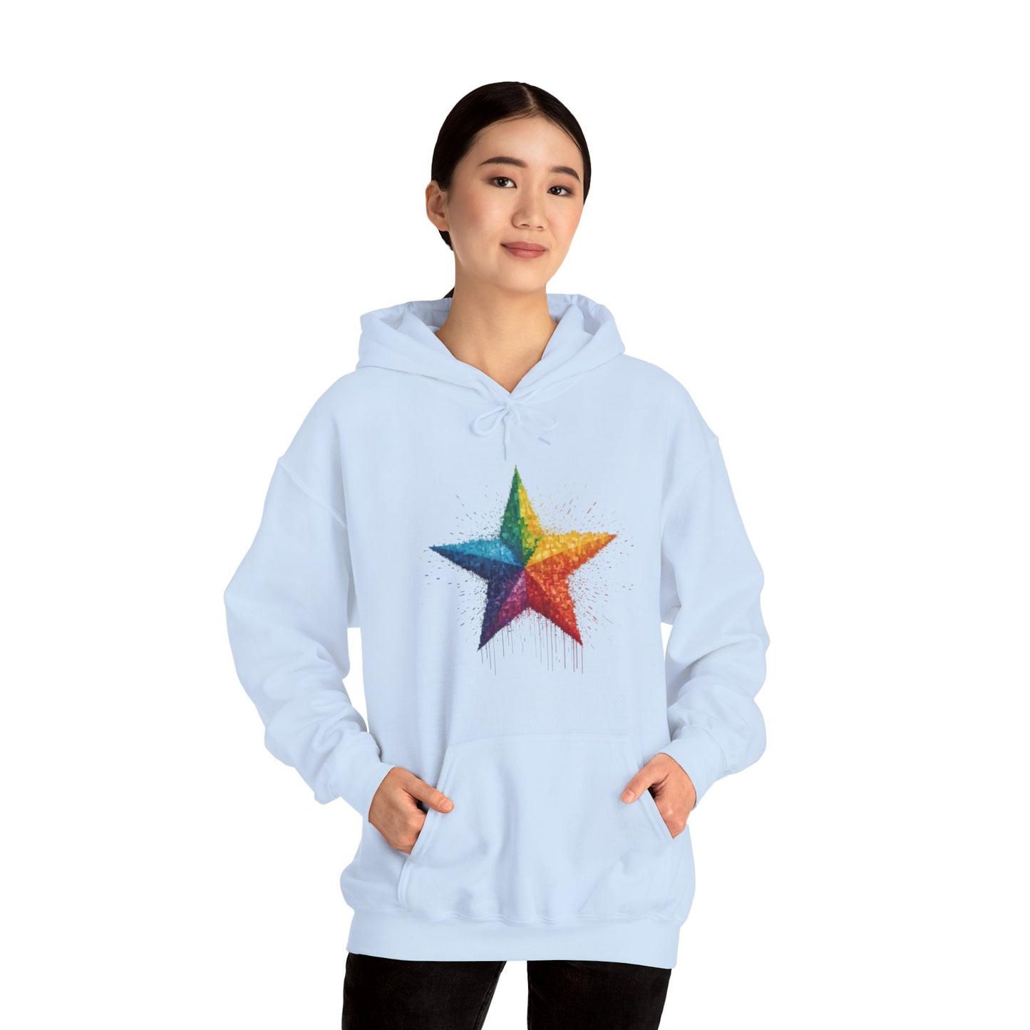 Multicoloured Pixelated Star - Unisex Hooded Sweatshirt