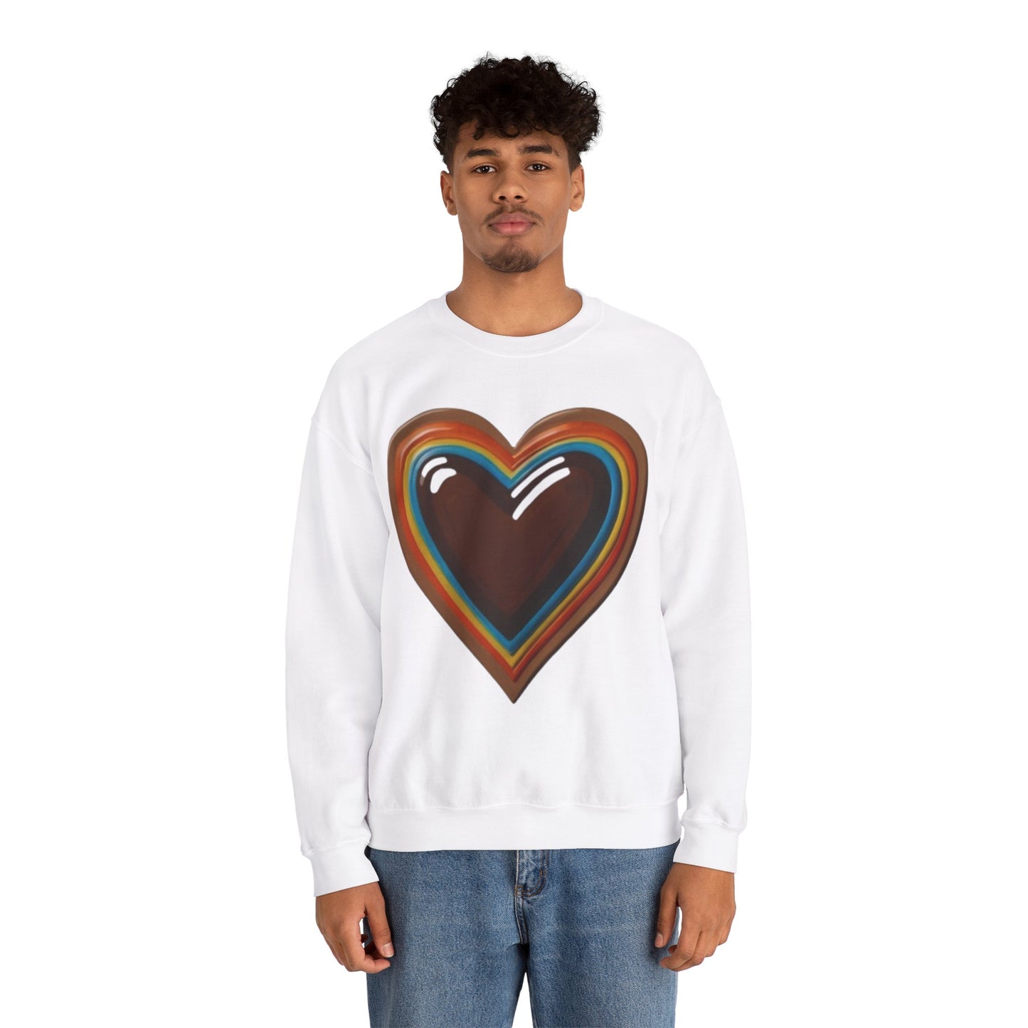 Colourful Brown Love Heart - Unisex Crewneck Sweatshirt