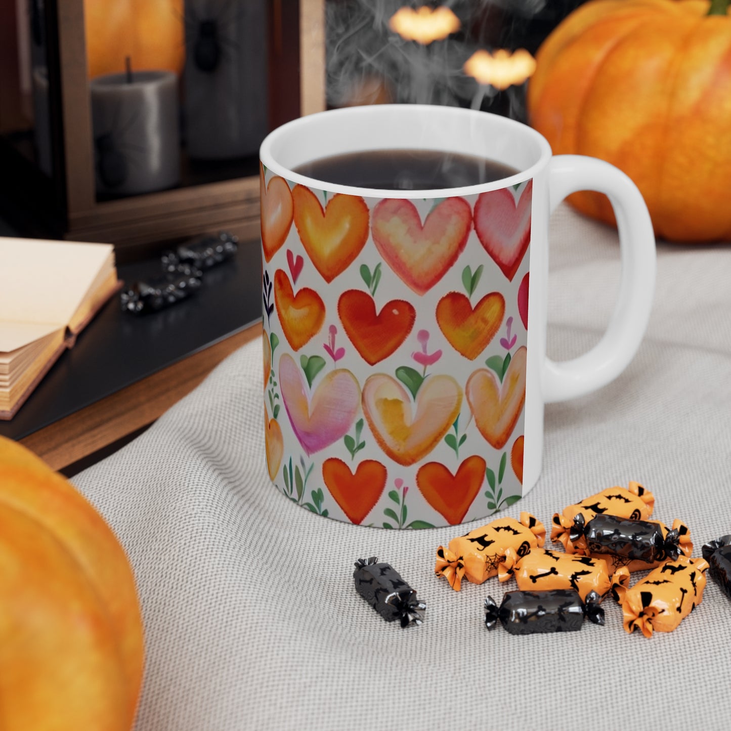 Orange Love Hearts Mug - Ceramic Coffee Mug 11oz