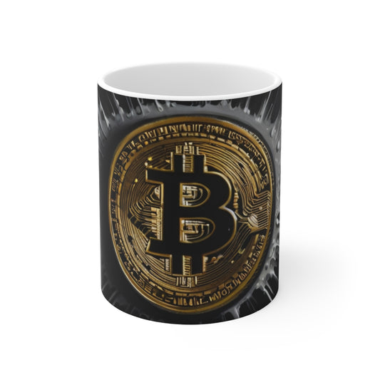 Bitcoin Greyscale Paint Background Mug - Ceramic Coffee Mug 11oz