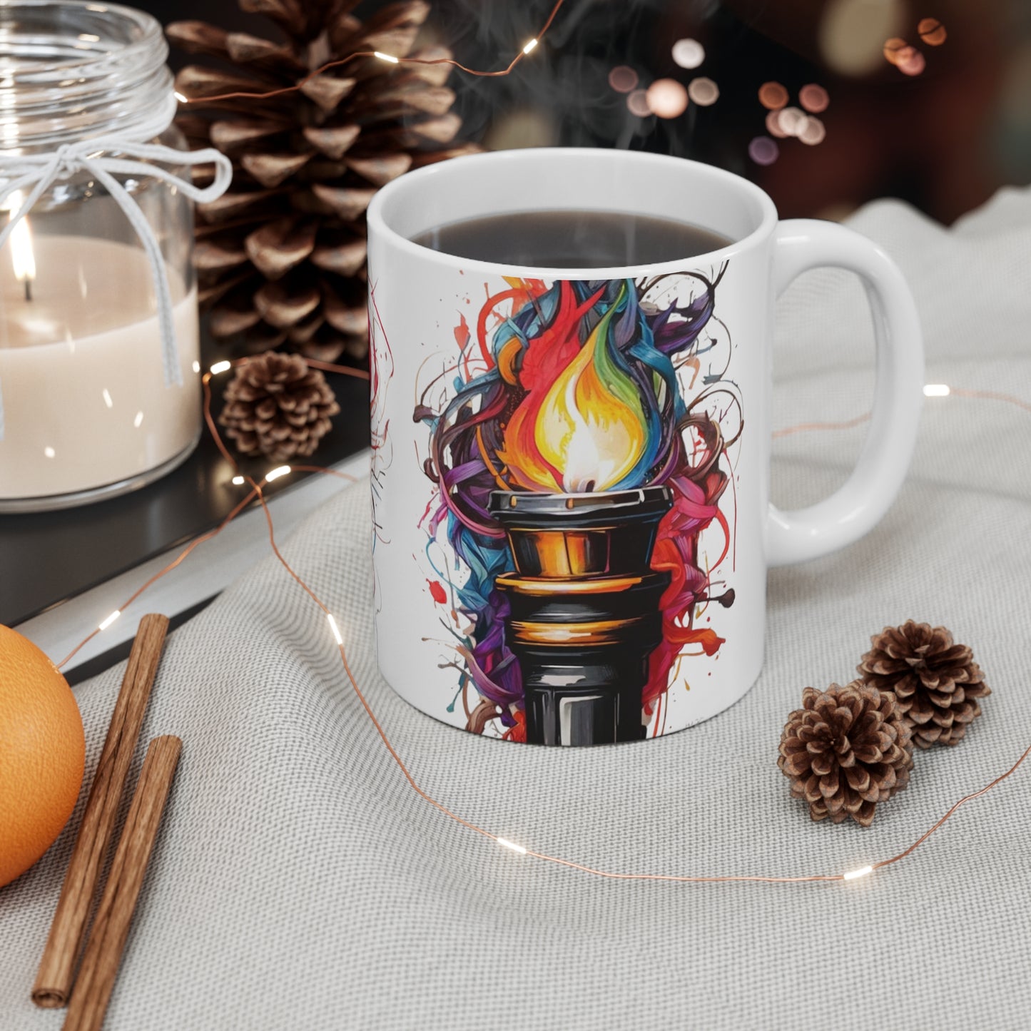 Colourful Torch Flames Mug - Ceramic Coffee Mug 11oz