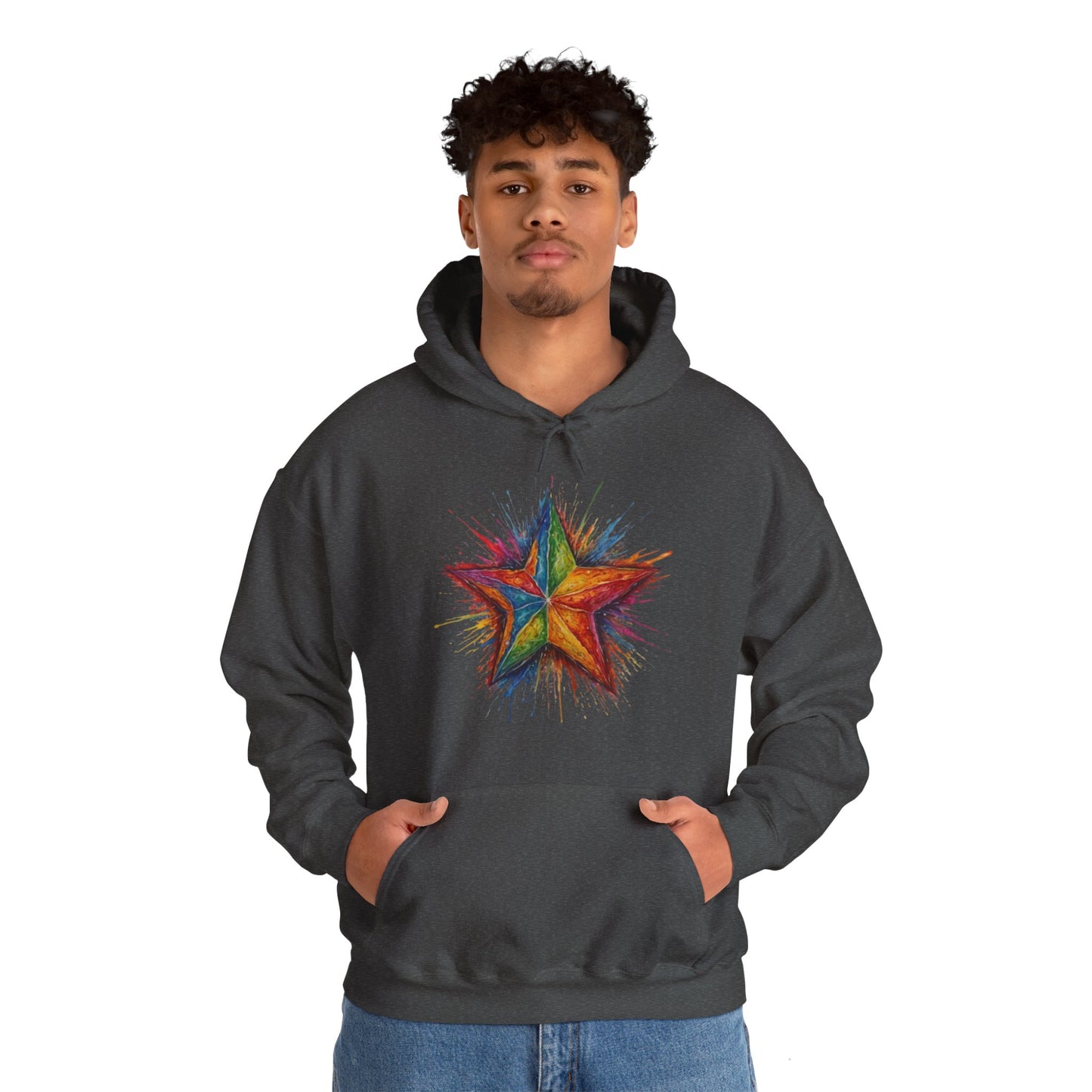 Burning Multicoloured Star - Unisex Hooded Sweatshirt