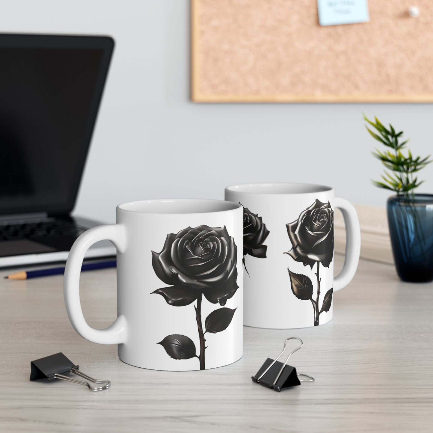 Black Rose Mug - Ceramic Coffee Mug 11oz