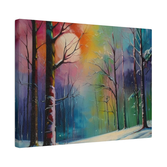 Colourful Sunrise in Winter's Forest - Matte Canvas, Stretched, 0.75"