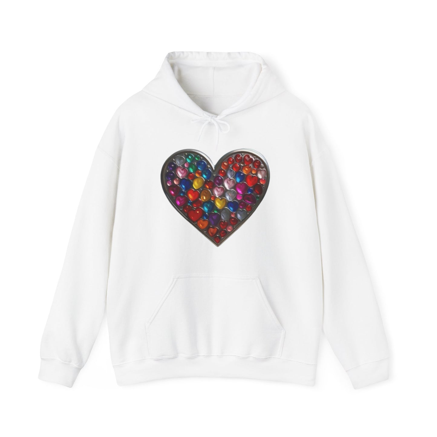 Multicoloured Silver Love Heart - Unisex Hooded Sweatshirt