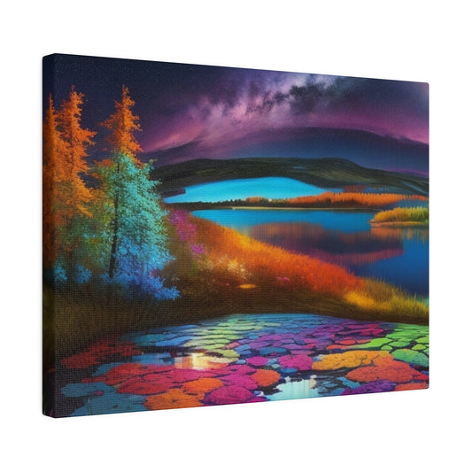 Colourful Overflowing Lake At Night - Matte Canvas, Stretched, 0.75"