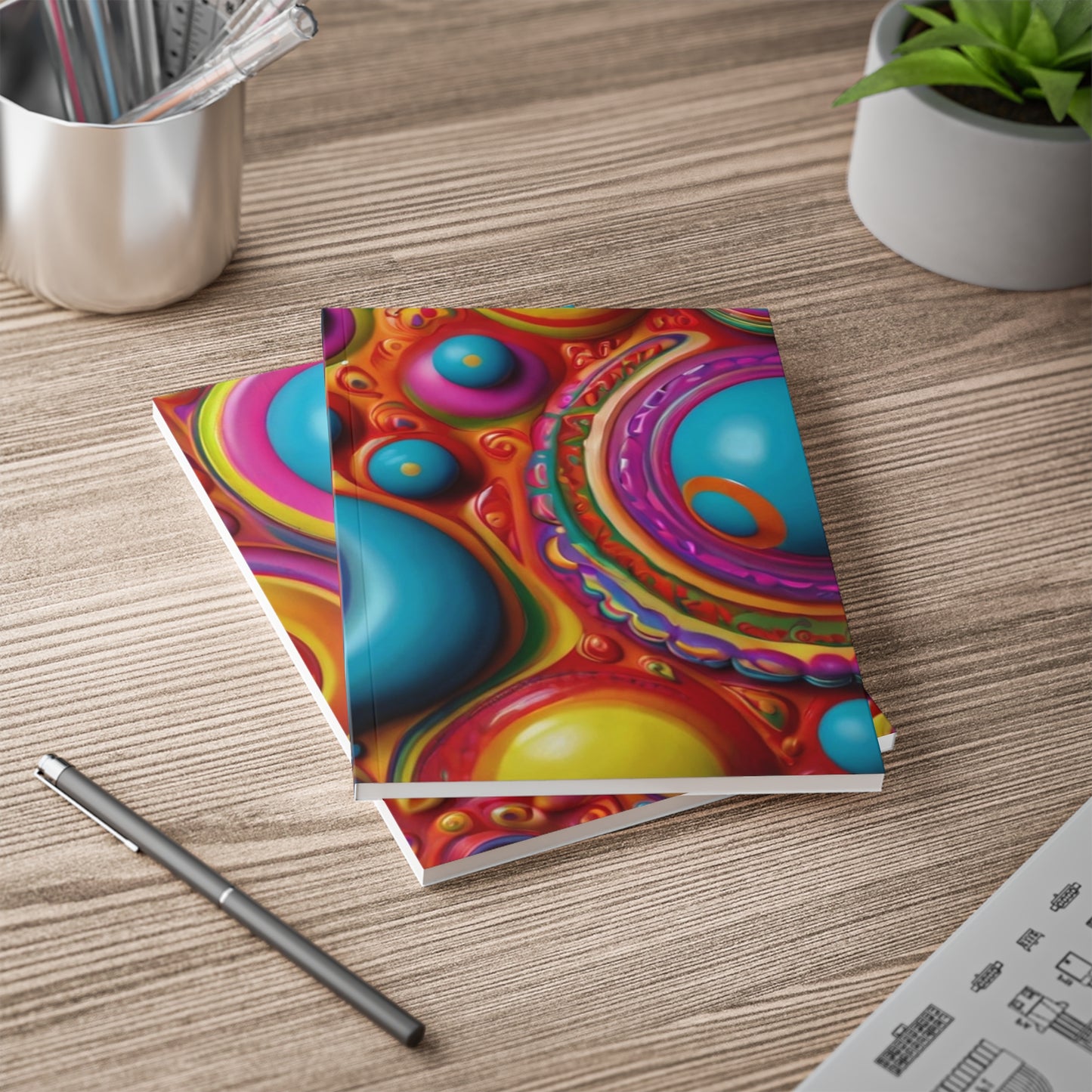 Colourful Trippy Bubbles Art - Softcover Notebook, A5