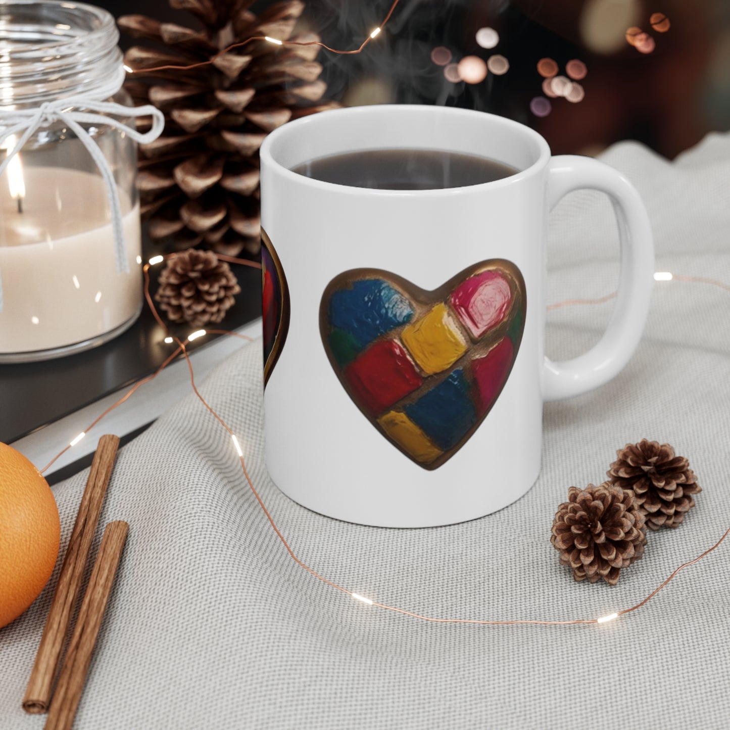 Colourful Bronze Love Hearts Mug - Ceramic Coffee Mug 11oz