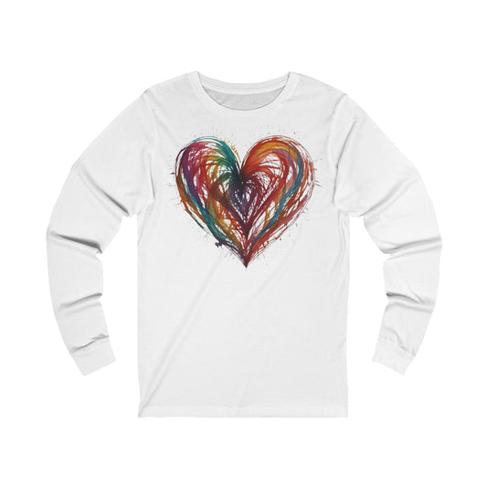 Colourful Messy Lines Transparent Love Heart - Unisex Long Sleeve T-Shirt