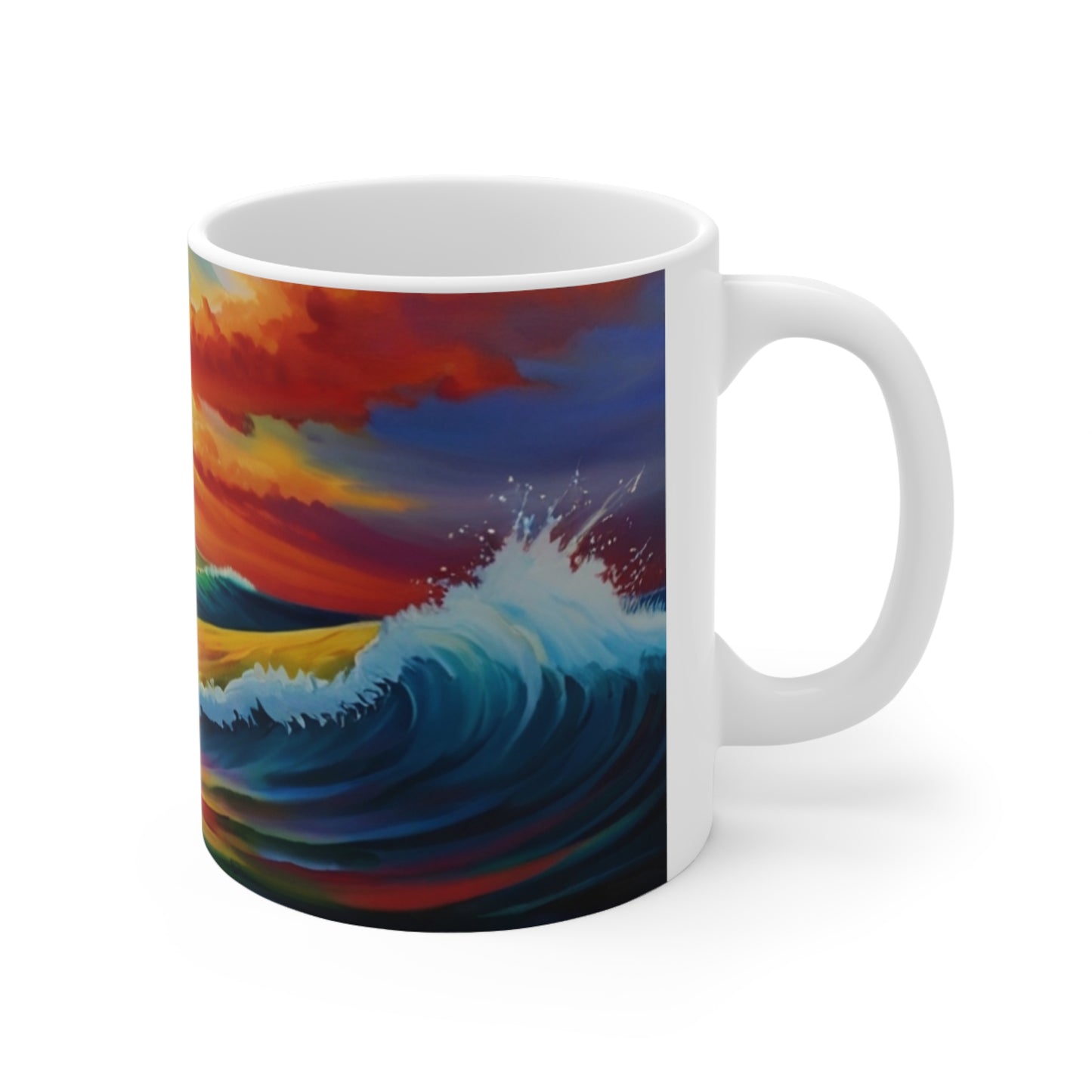 Waves Rising Among Sunrise Mug - Ceramic Coffee Mug 11oz