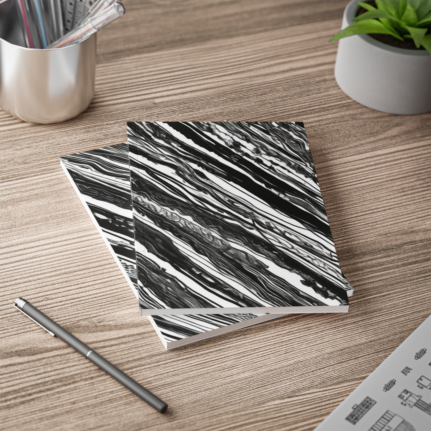 Messy Black and White Line Art - Softcover Notebook, A5