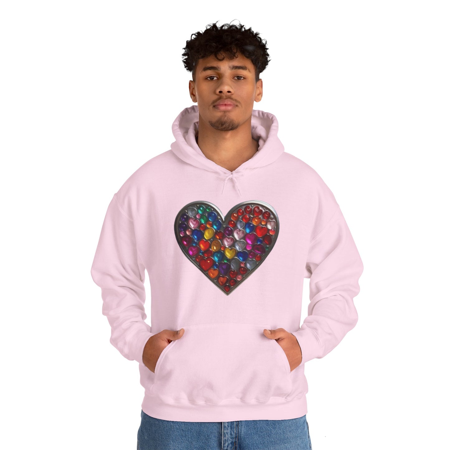 Multicoloured Silver Love Heart - Unisex Hooded Sweatshirt