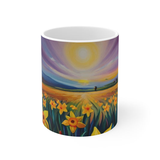 Daffodils Below Sun Mug - Ceramic Coffee Mug 11oz