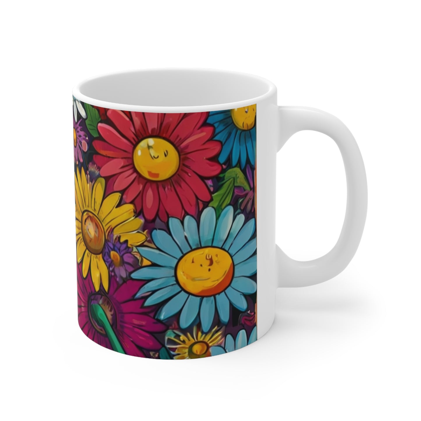 Multicoloured Daisy Flowers Mug - Ceramic Coffee Mug 11oz