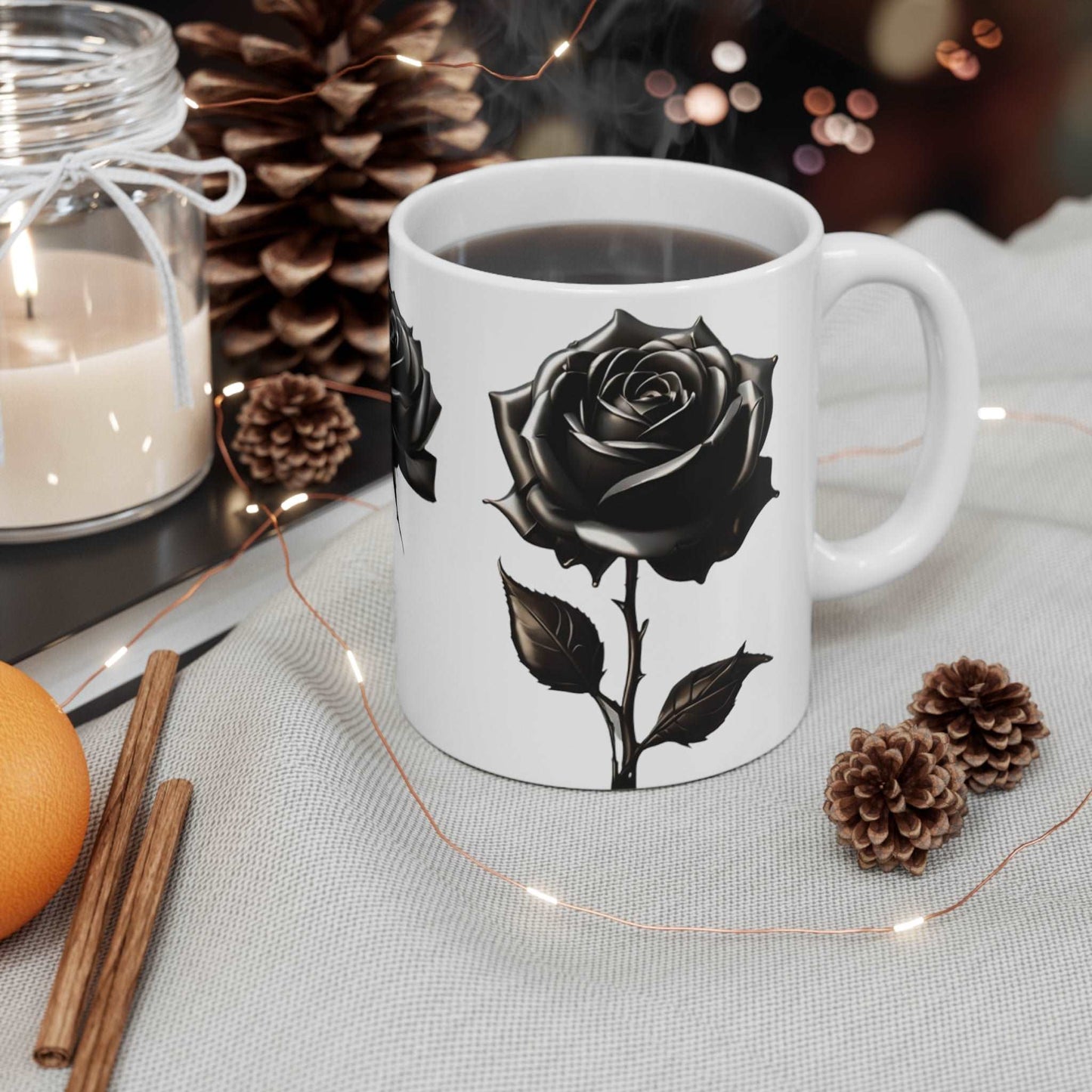 Black Rose Mug - Ceramic Coffee Mug 11oz