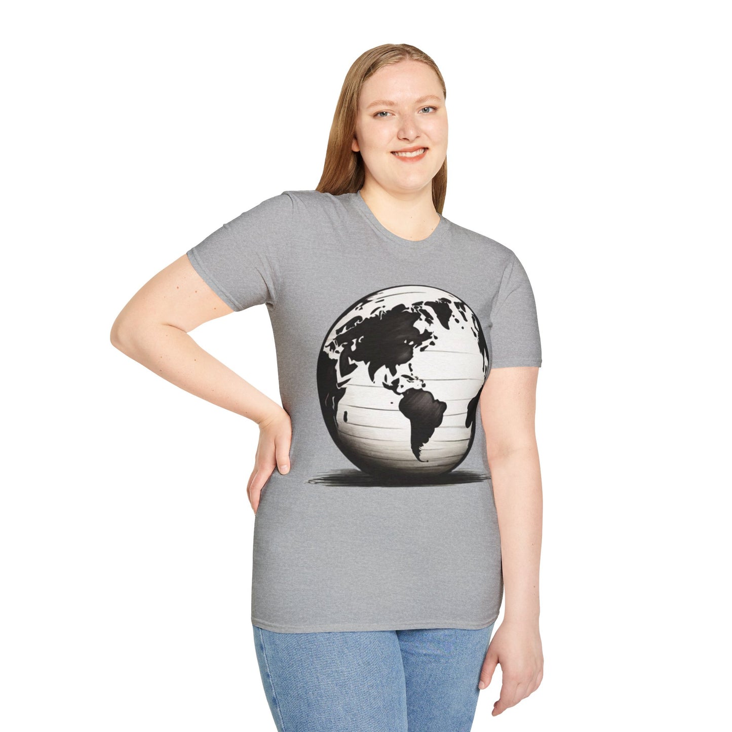 Black and White Earth Sphere Sketch - Unisex T-Shirt