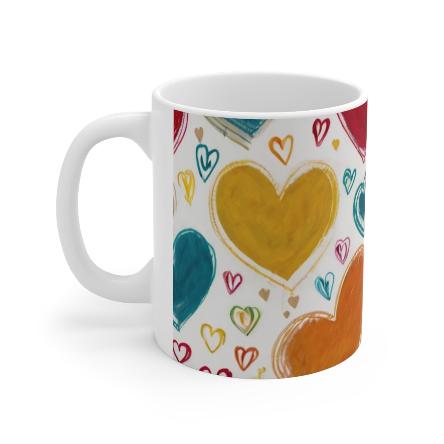 Sketched Colourful Large Love Hearts Mug - Ceramic Coffee Mug 11oz