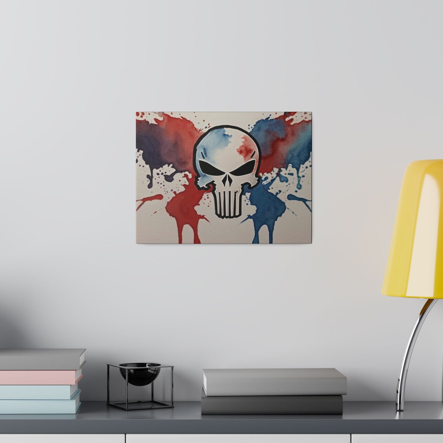 Watercolour Red and Blue Punisher Symbol Logo - Matte Canvas, Stretched, 0.75"