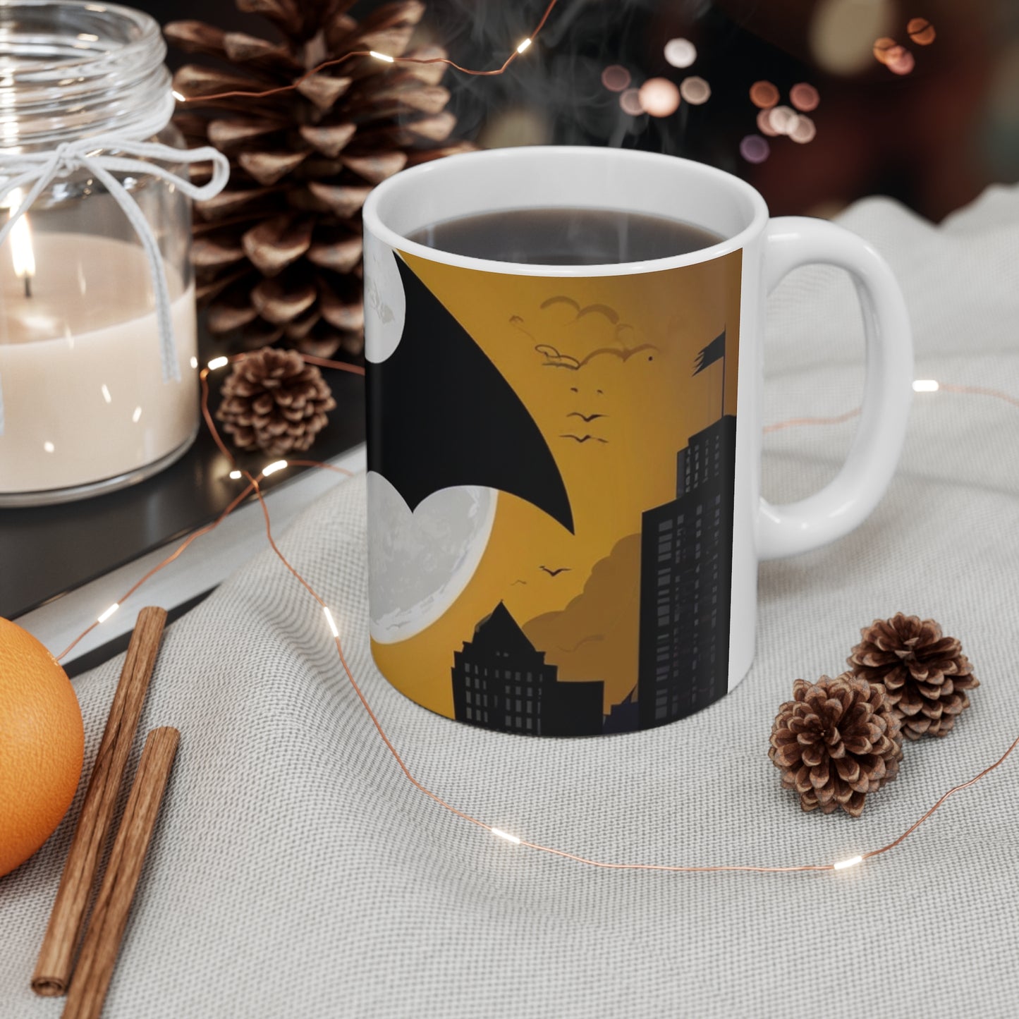 Yellow Background Bat Signal Mug - Ceramic Coffee Mug 11oz