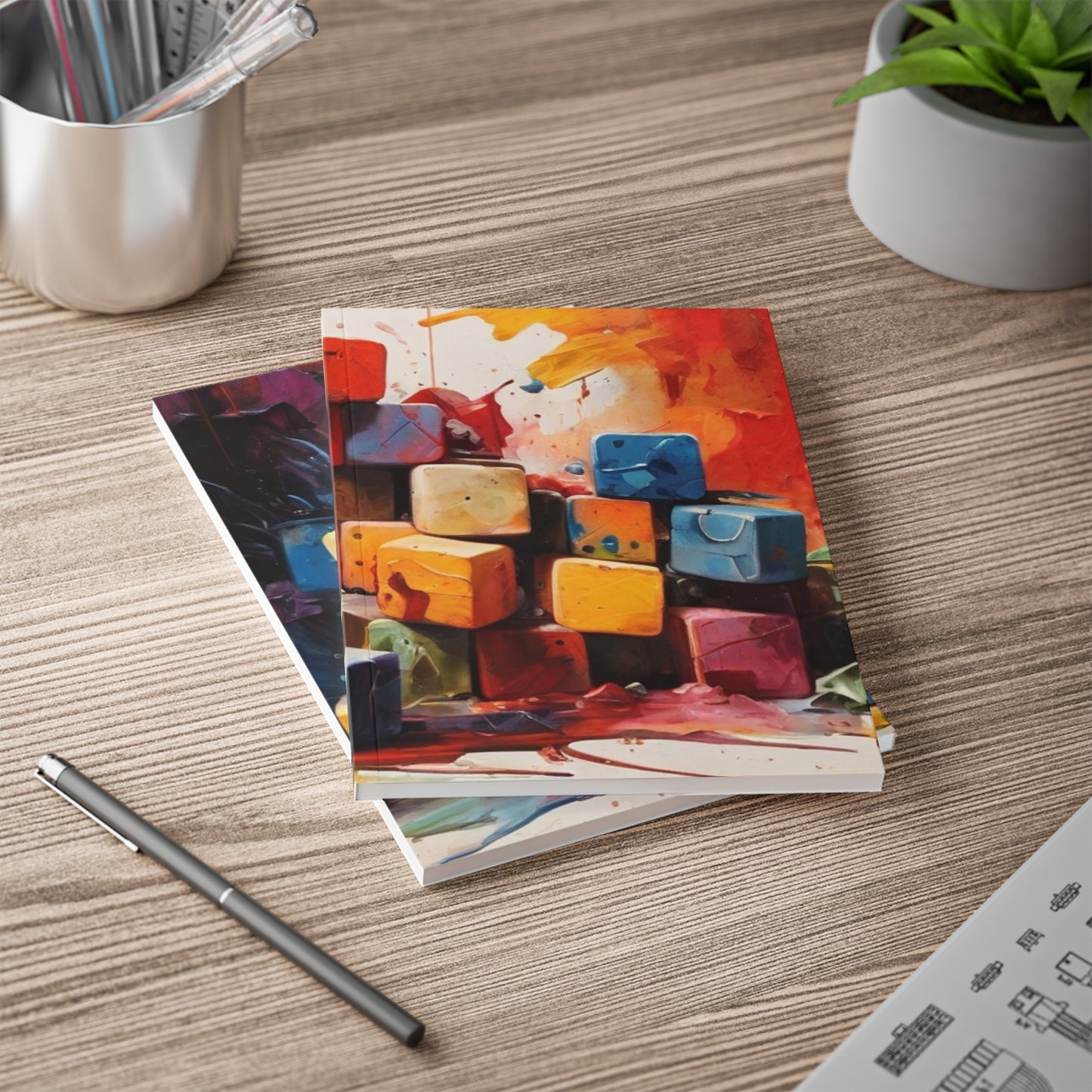 Colourful Messy Cubes Art - Softcover Notebook, A5