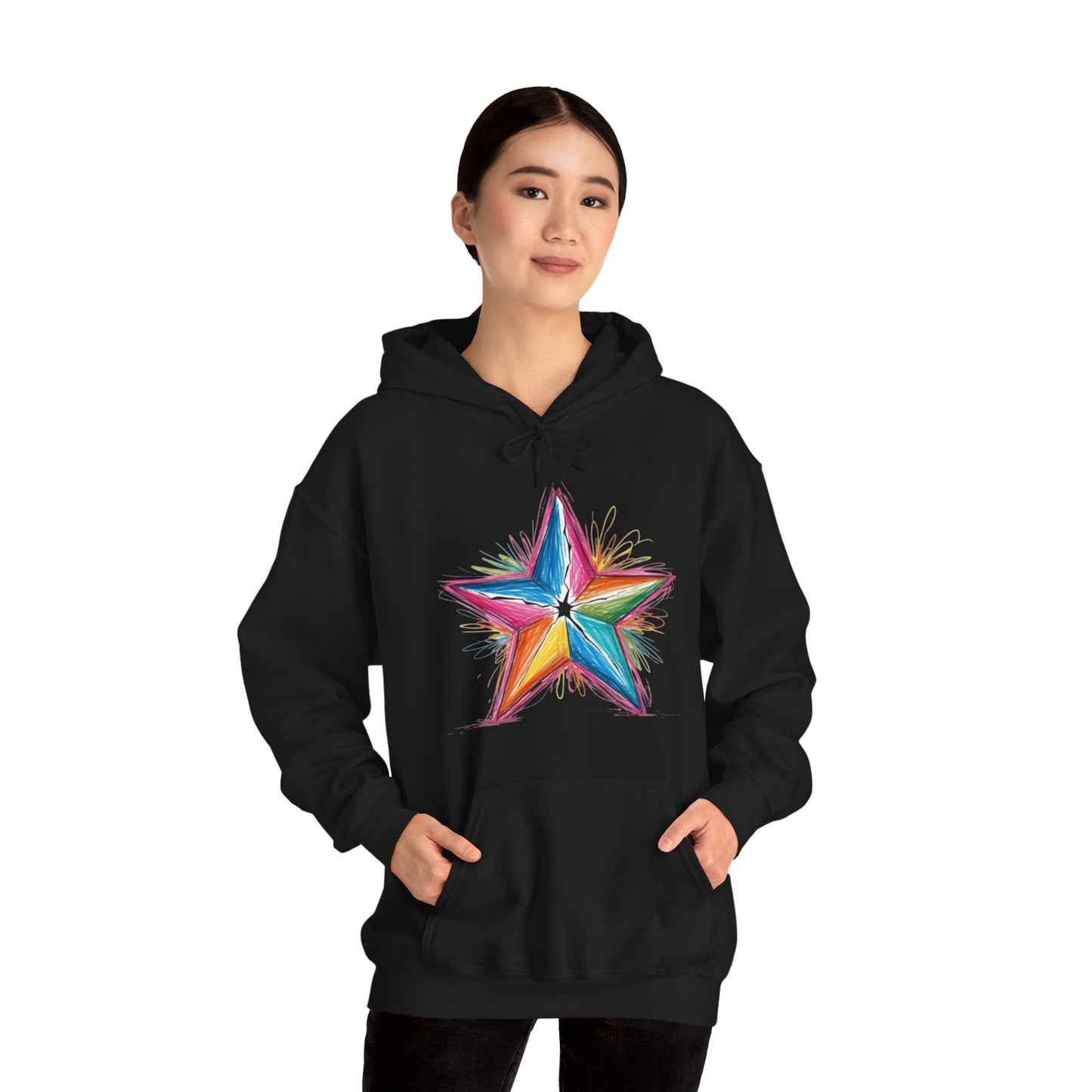 Vibrant Coloured Messy Star - Unisex Hooded Sweatshirt