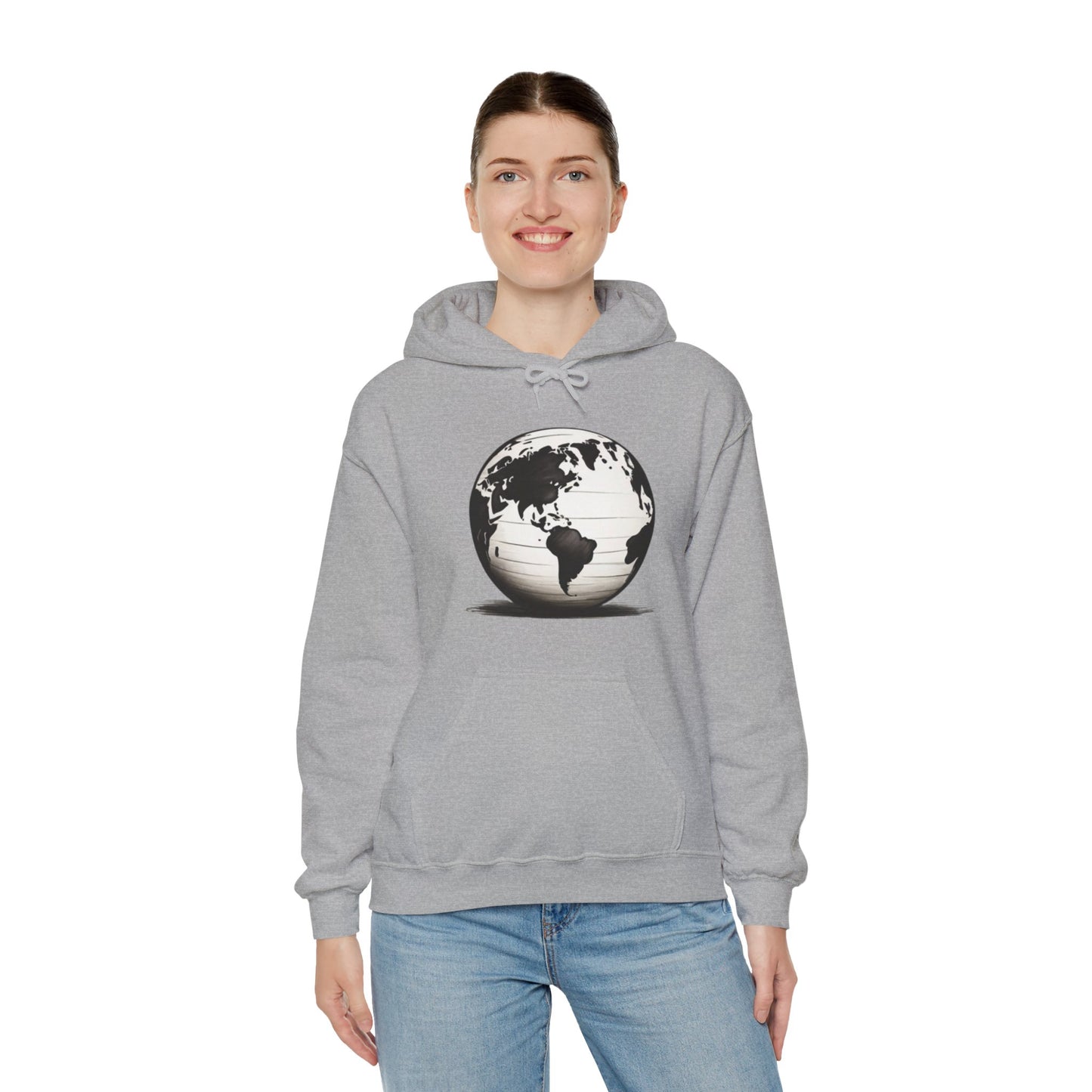 Black and White Earth Sphere - Unisex Hooded Sweatshirt