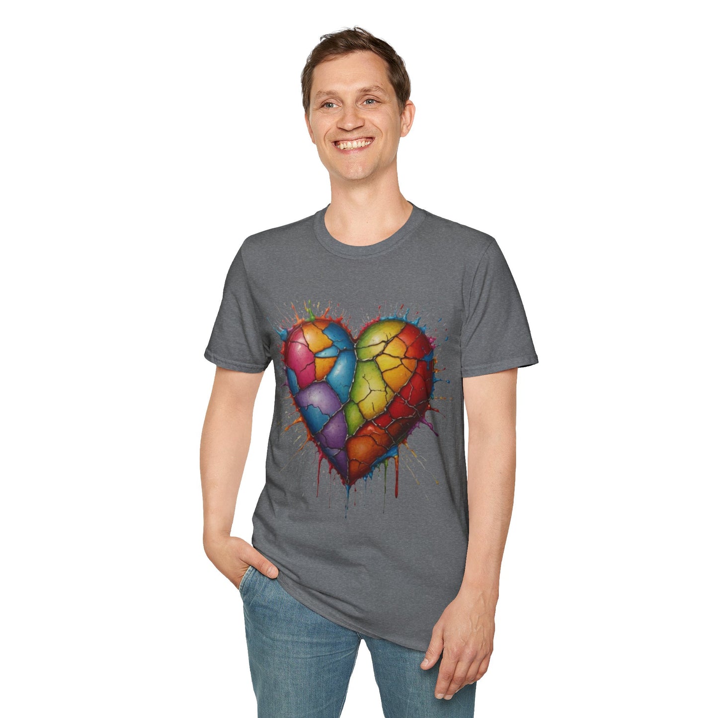 Colourful Messy Cracked Love Heart - Unisex T-Shirt