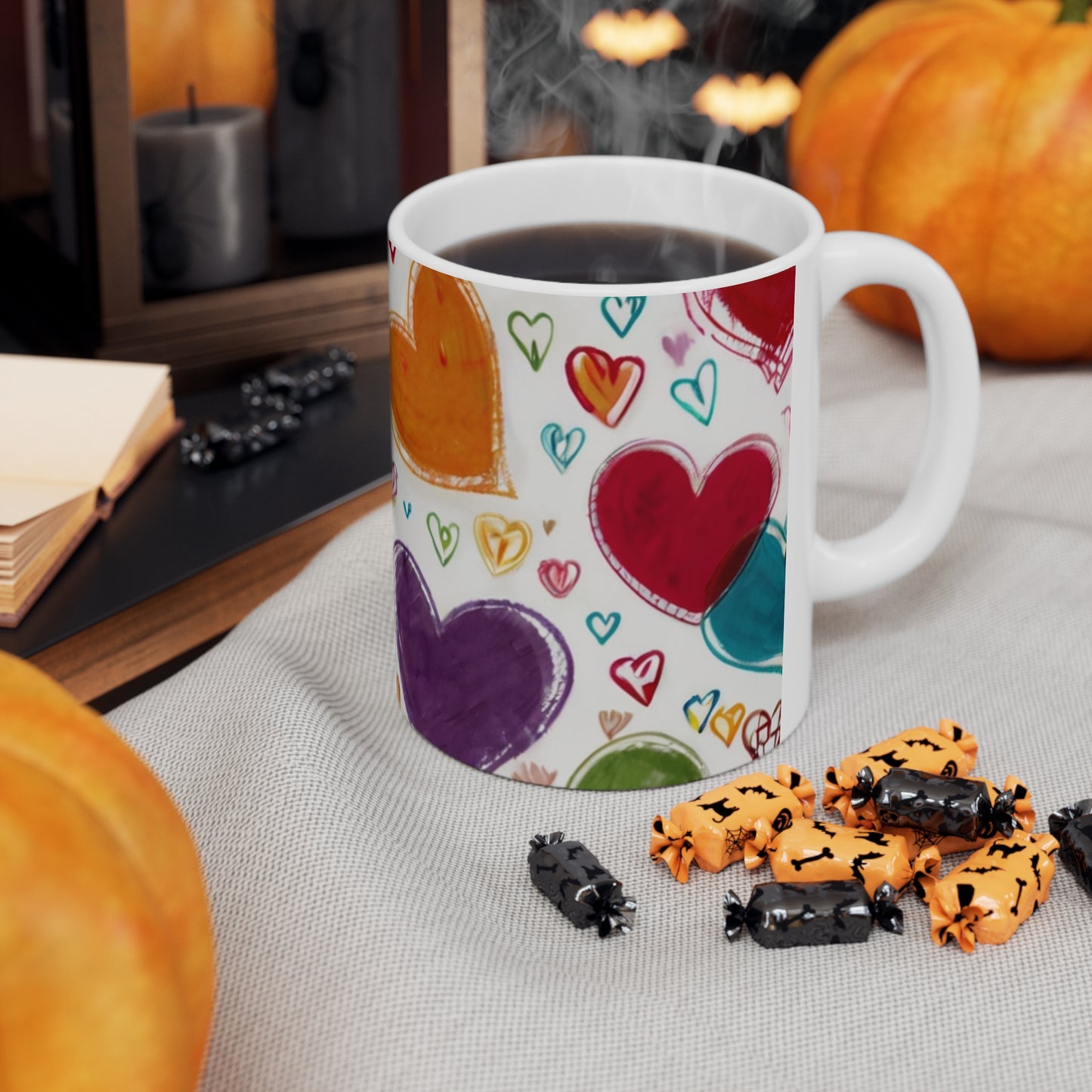 Sketched Colourful Large Love Hearts Mug - Ceramic Coffee Mug 11oz