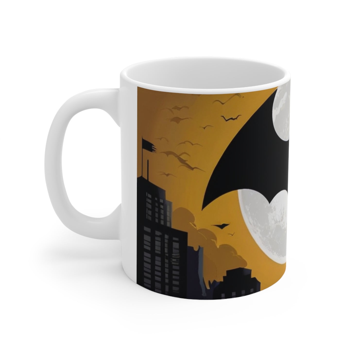 Yellow Background Bat Signal Mug - Ceramic Coffee Mug 11oz