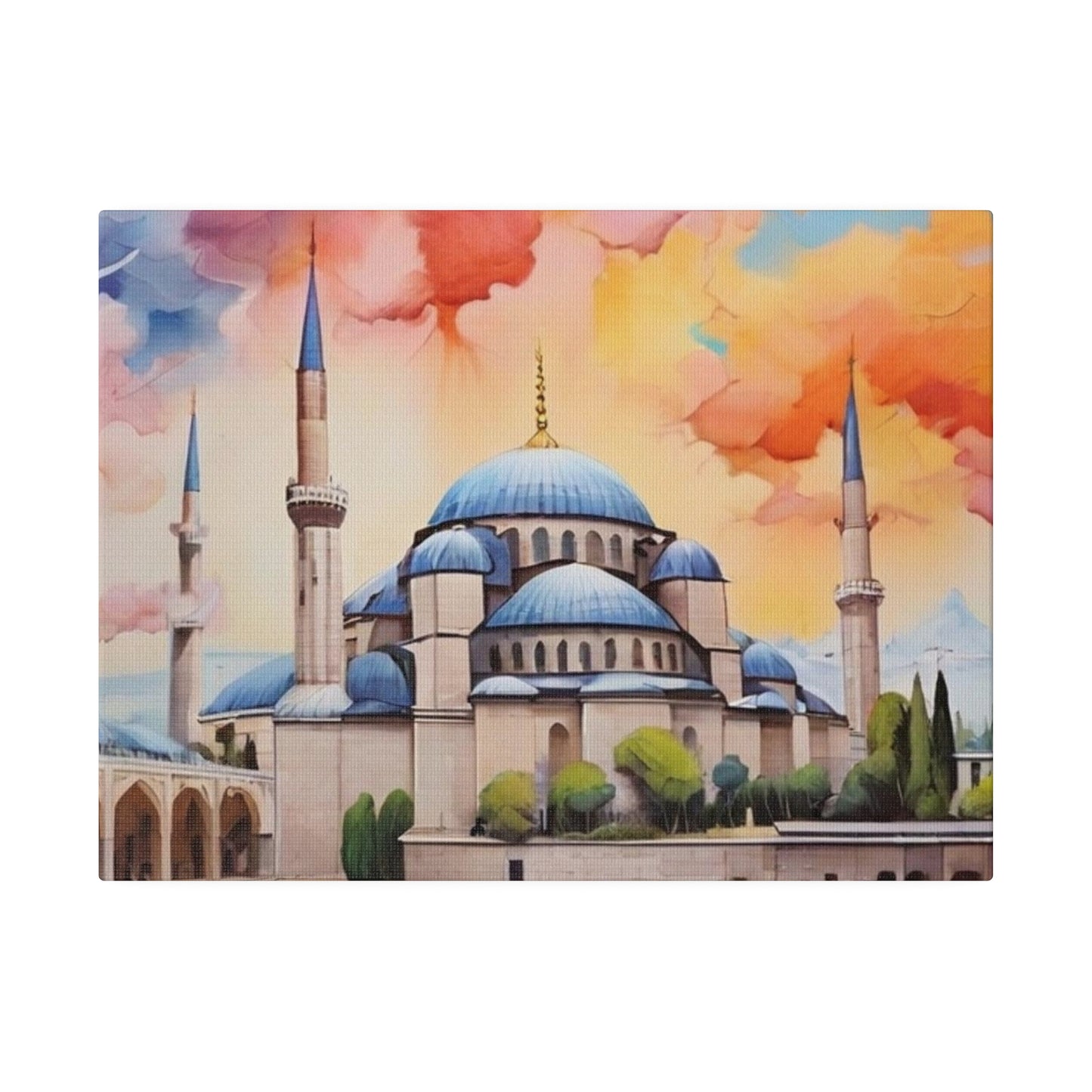 Blue Mosque (Turkey / Turkiye) Colourful Painting - Matte Canvas, Stretched, 0.75"