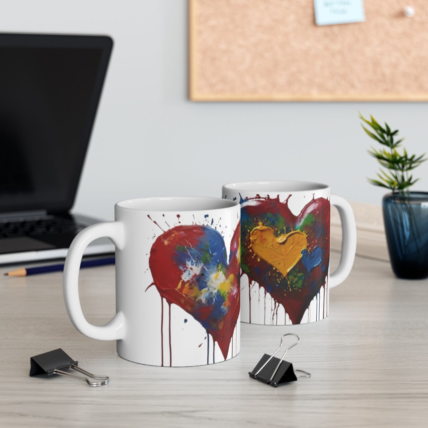 Messy Colourful Multicoloured Love Hearts Mug - Ceramic Coffee Mug 11oz