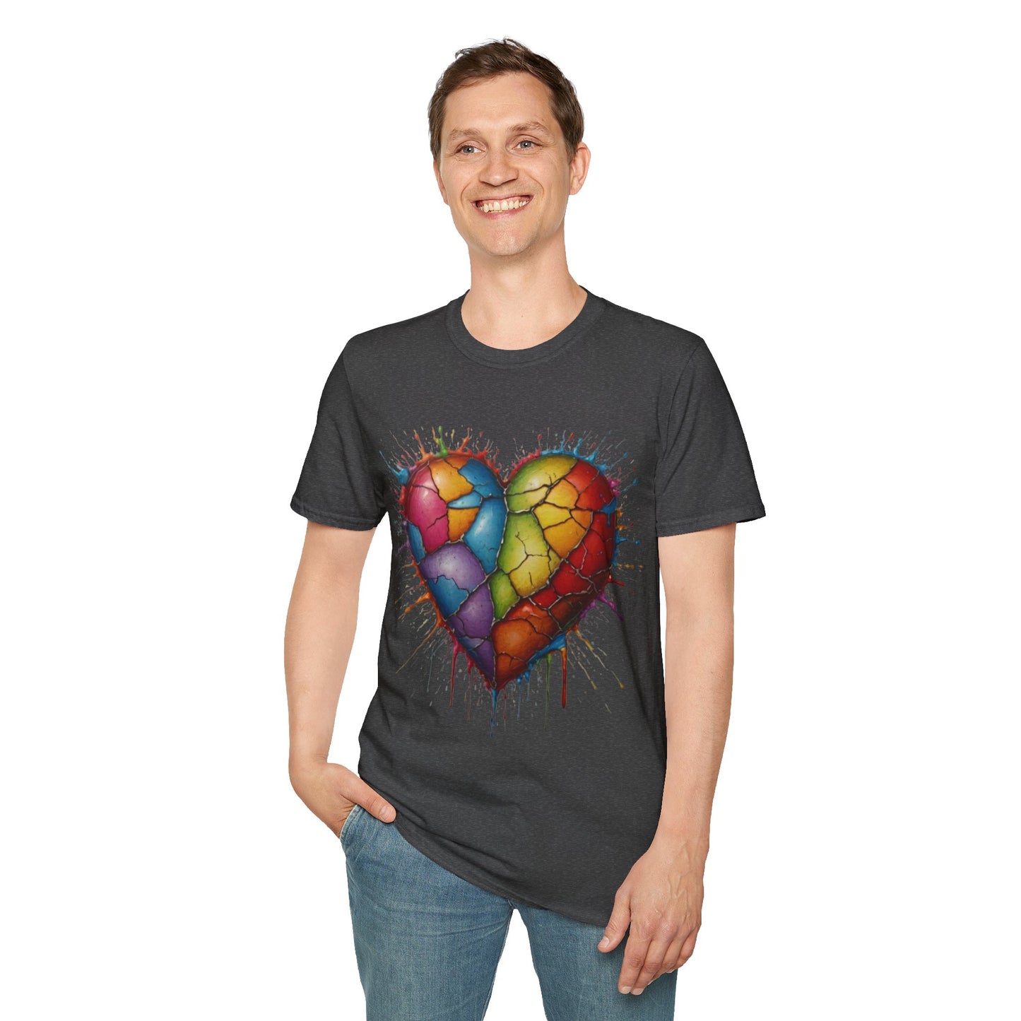 Colourful Messy Cracked Love Heart - Unisex T-Shirt