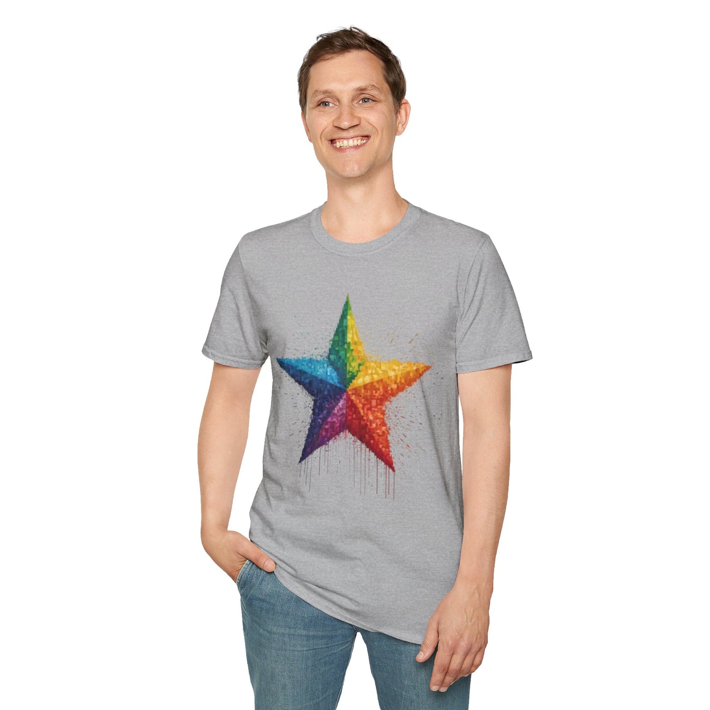 Multicoloured Pixelated Star - Unisex T-Shirt