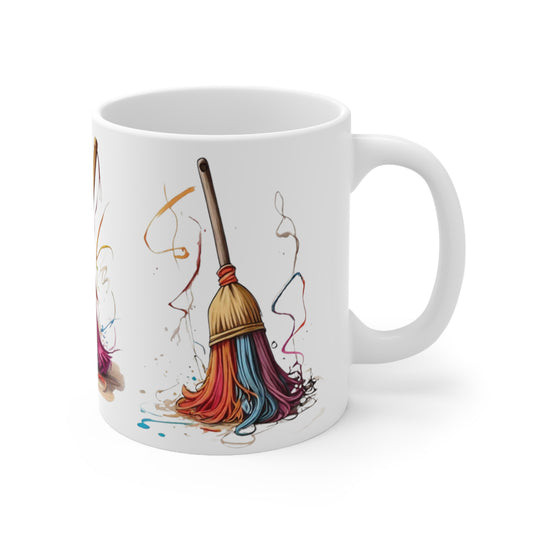 Colourful Sweeping Brooms Mug - Ceramic Coffee Mug 11oz