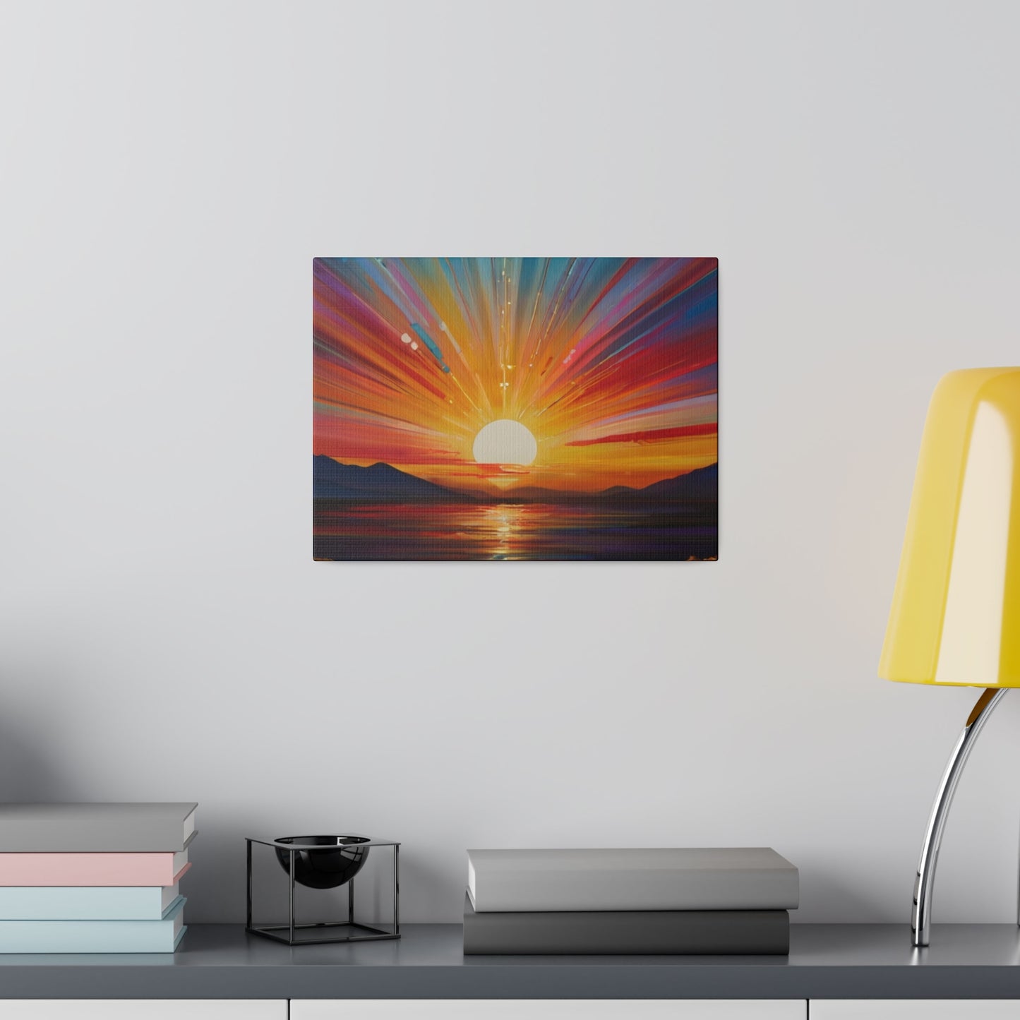 Colourful Sunrise Above Small Mountains And Lake Canvas - Matte Canvas, Stretched, 0.75"