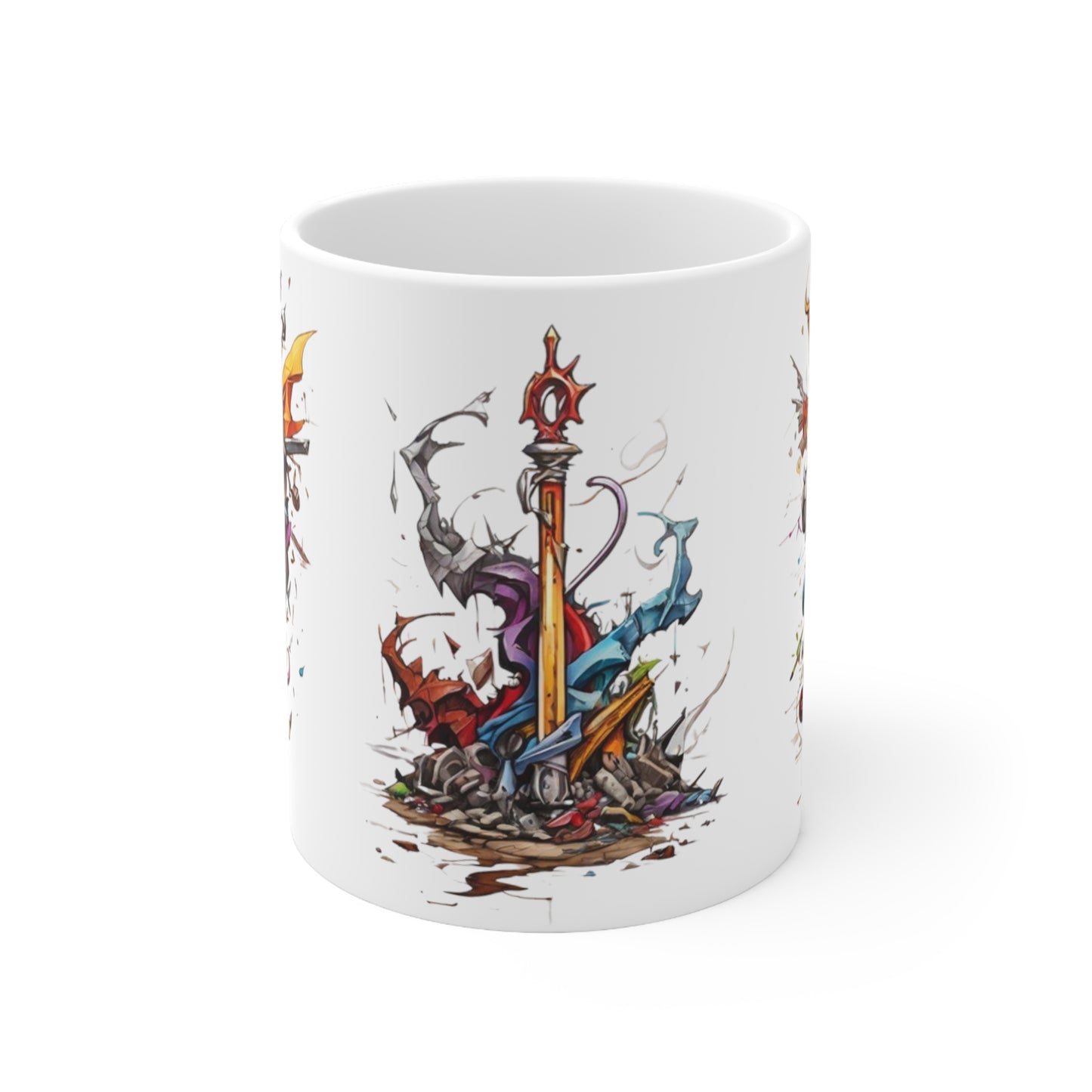 Colourful Sword Artwork Mug - Ceramic Coffee Mug 11oz