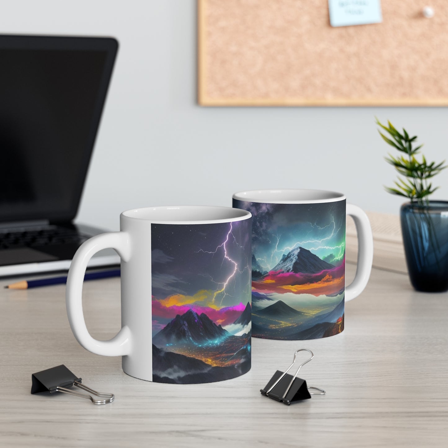 Colourful Mountain Lightnings Mug - Ceramic Coffee Mug 11oz