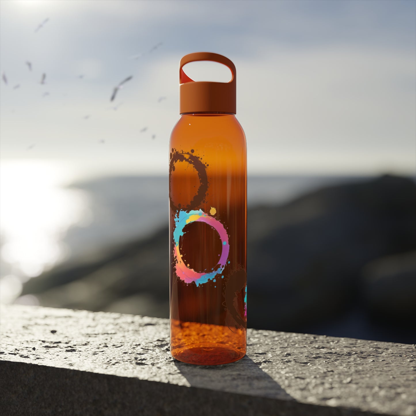 Colourful Circles Paint Art - Sky Water Bottle