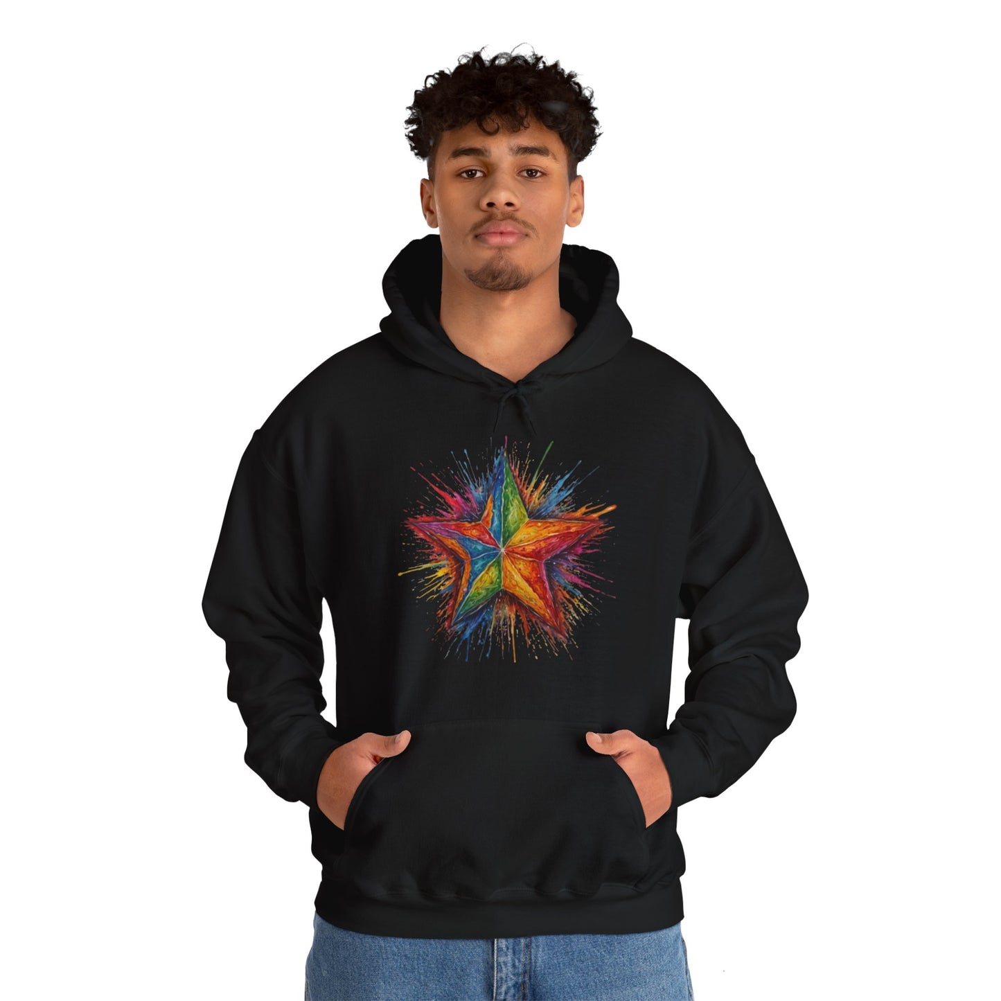 Burning Multicoloured Star - Unisex Hooded Sweatshirt