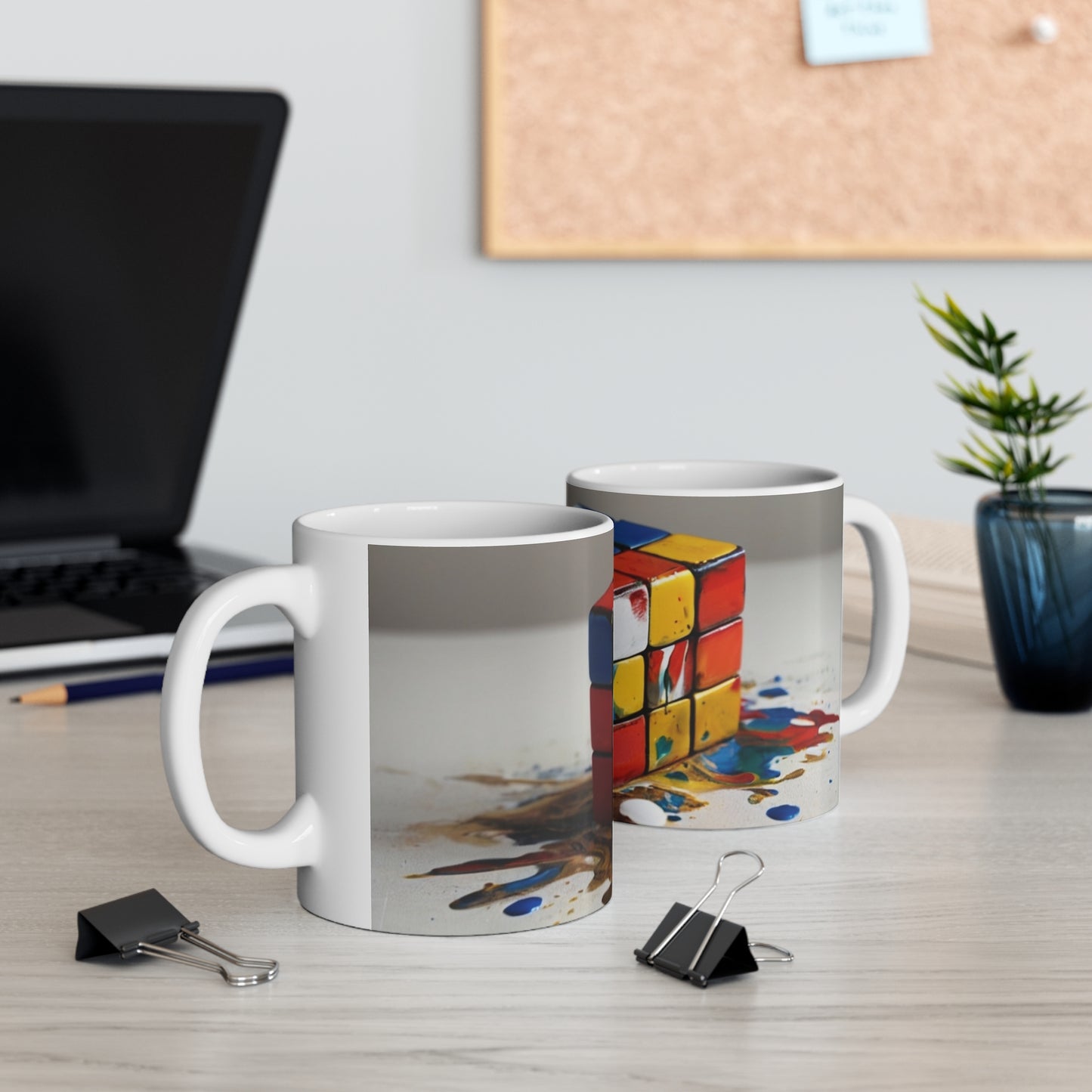 Messy Paint Covered Rubik's Cube Mug - Ceramic Coffee Mug 11oz