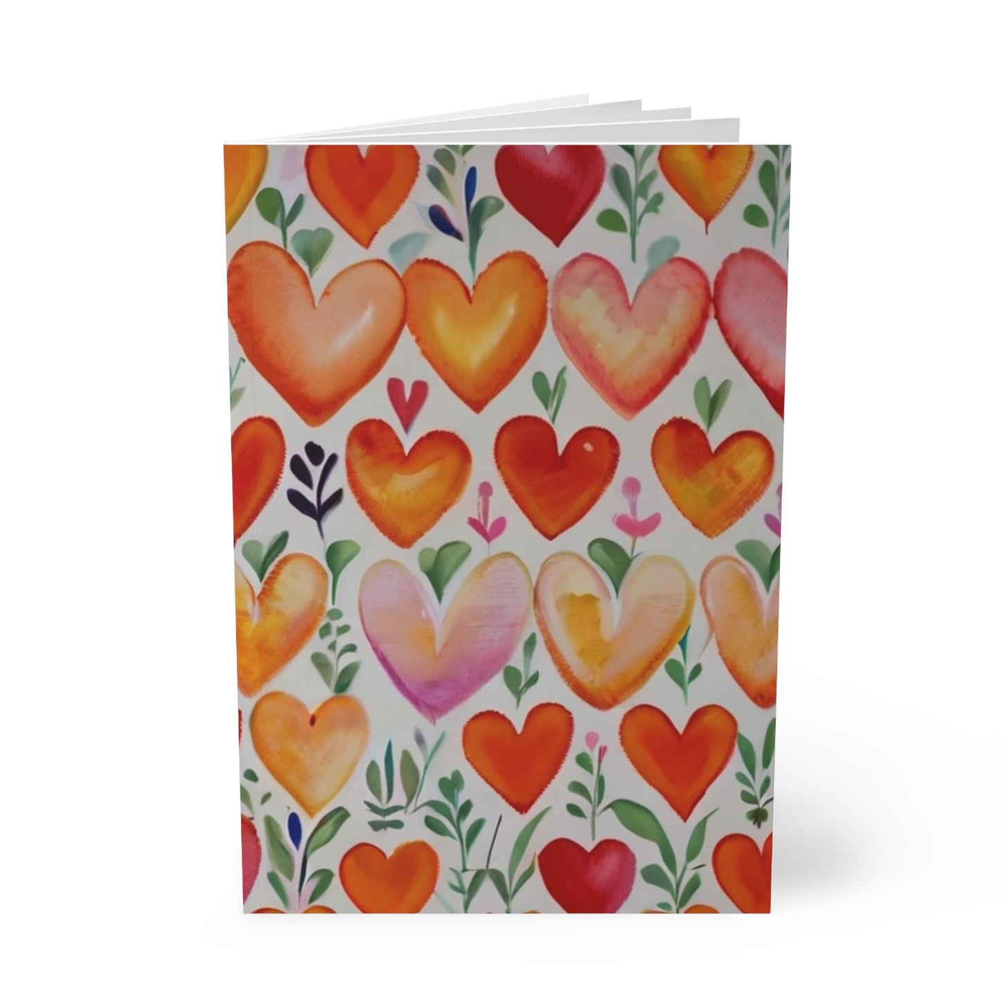 Watercolour Orange And Pink Hearts - Softcover Notebook, A5