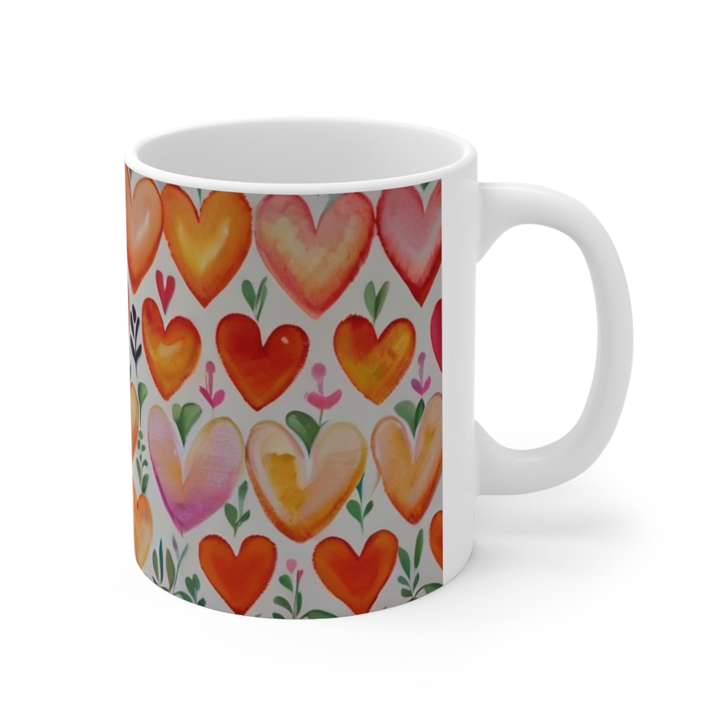 Orange Love Hearts Mug - Ceramic Coffee Mug 11oz