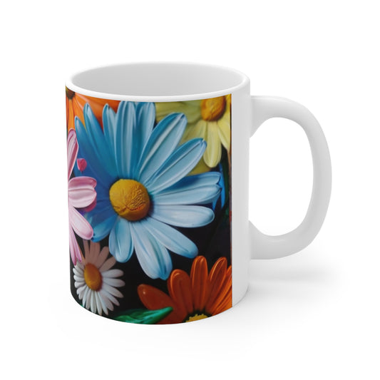 Multicoloured Realistic Style Daisy Flowers Mug - Ceramic Coffee Mug 11oz