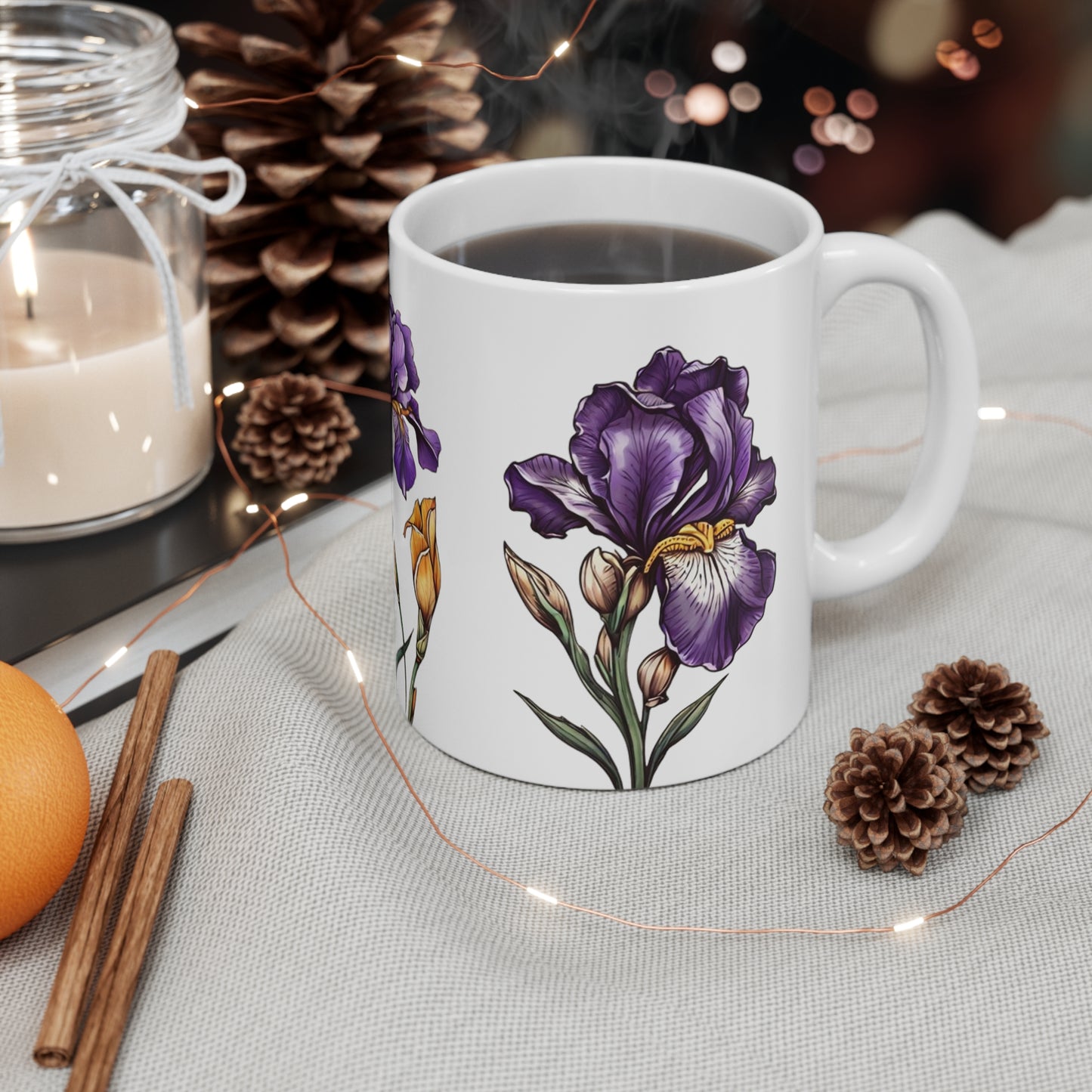 Purple Iris Flower Mug - Ceramic Coffee Mug 11oz