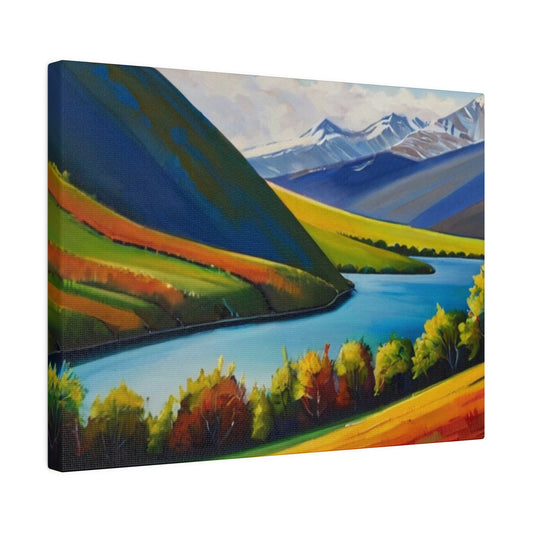 Valley Below Mountain Canvas - Matte Canvas, Stretched, 0.75"