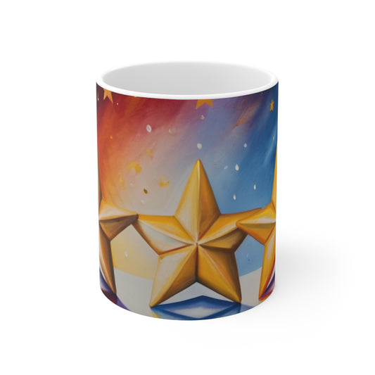 Gold Stars Colourful Background Mug - Ceramic Coffee Mug 11oz