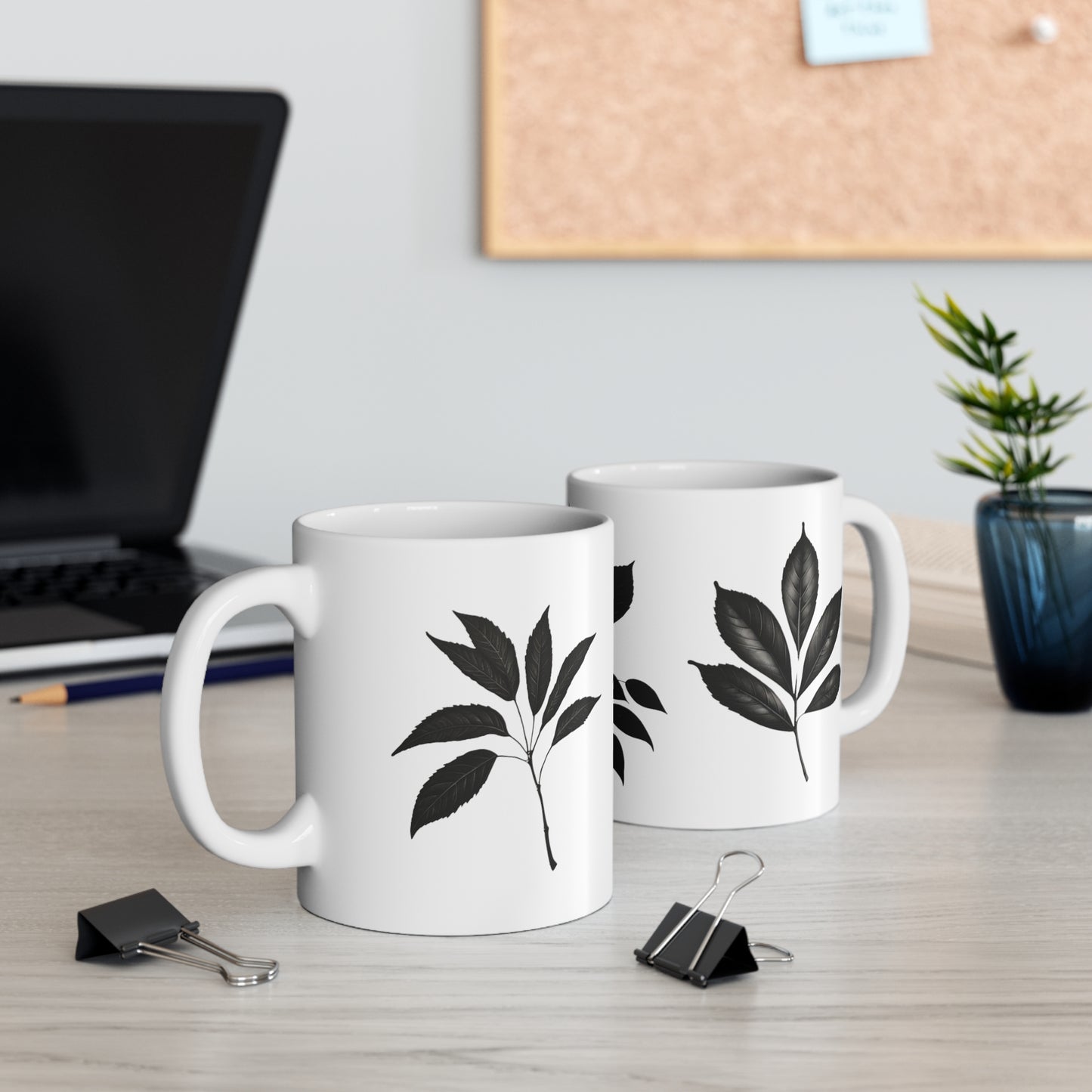 Black and White Ash Leaf Mug - Ceramic Coffee Mug 11oz