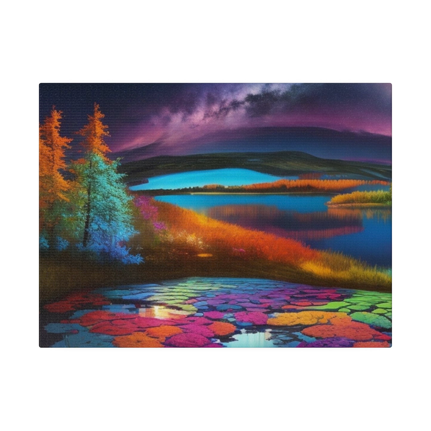 Colourful Overflowing Lake At Night - Matte Canvas, Stretched, 0.75"