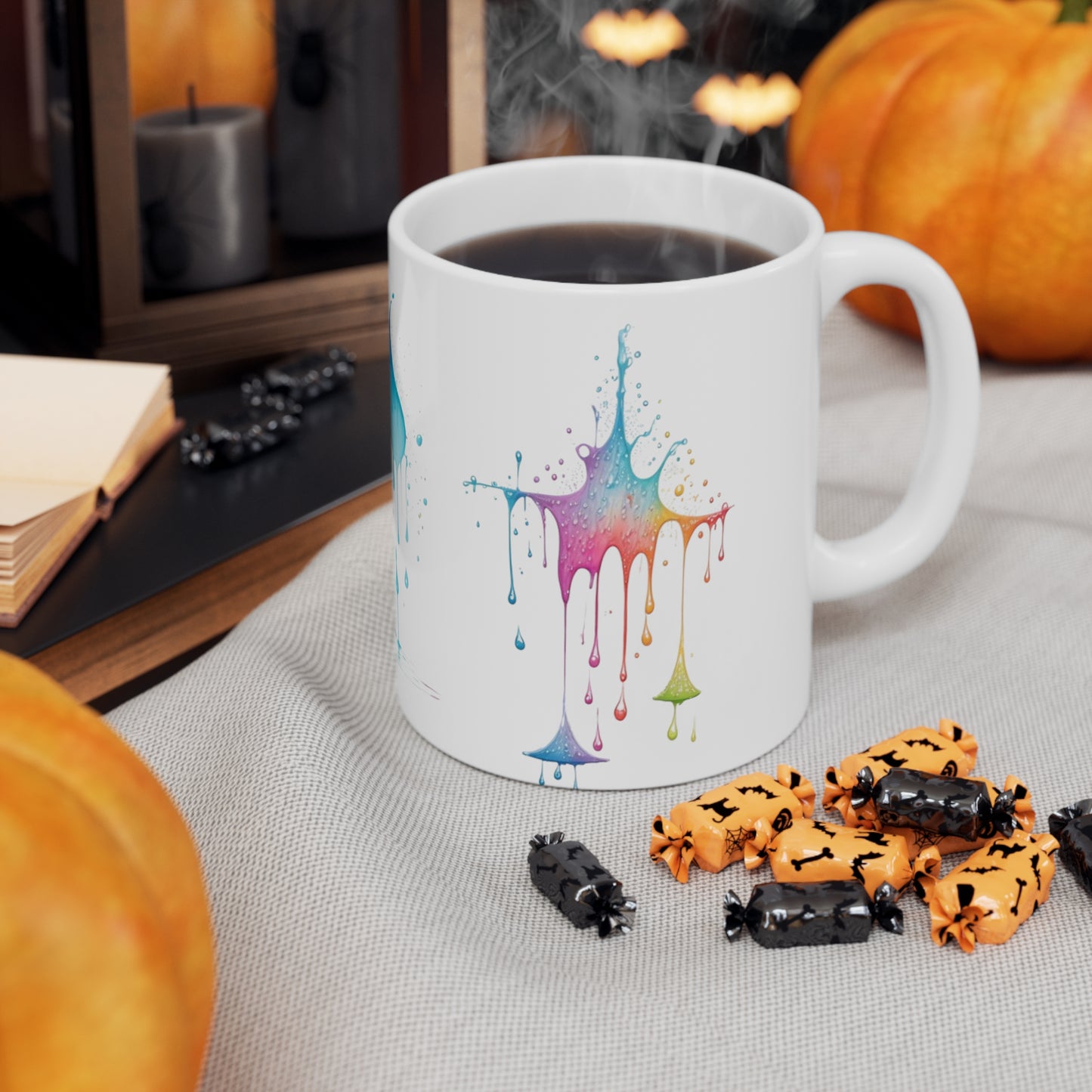 Colourful Messy Raindrops Art Mug - Ceramic Coffee Mug 11oz